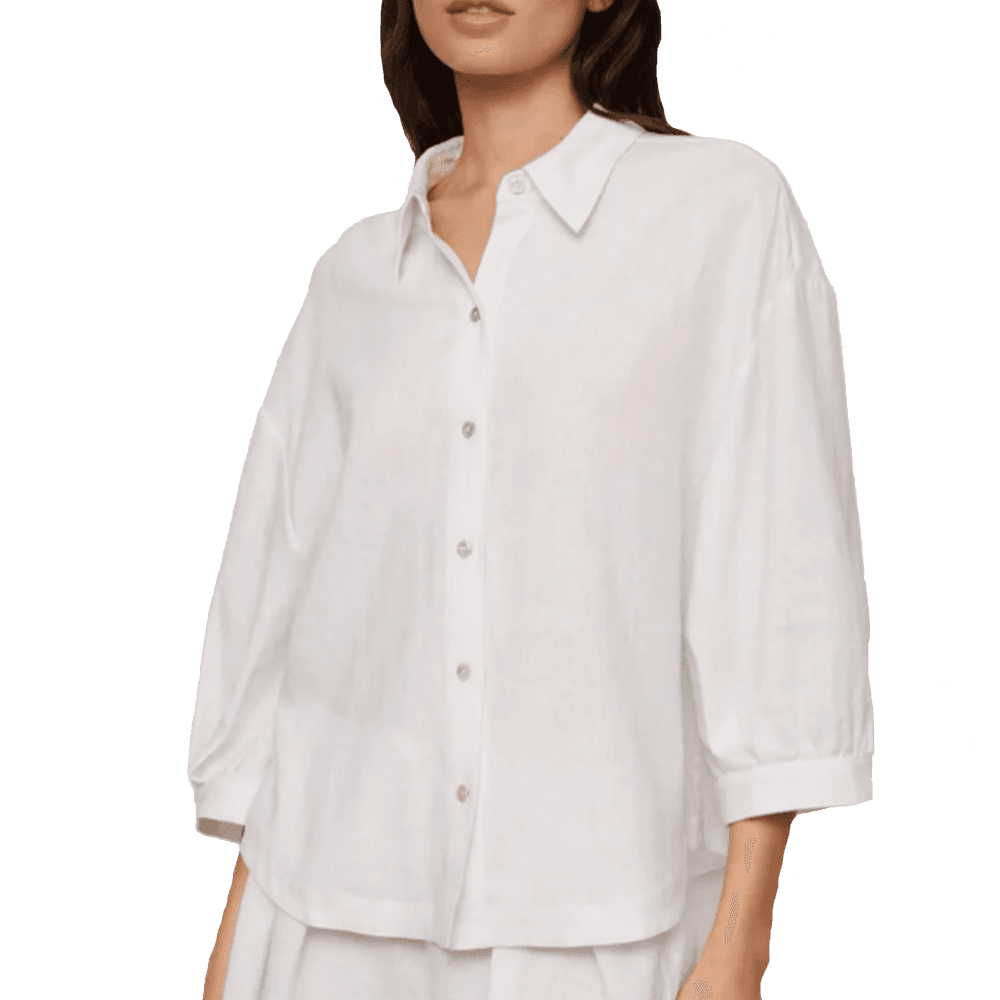 Linen Blend Relaxed Quarter Sleeve Top - Media 2