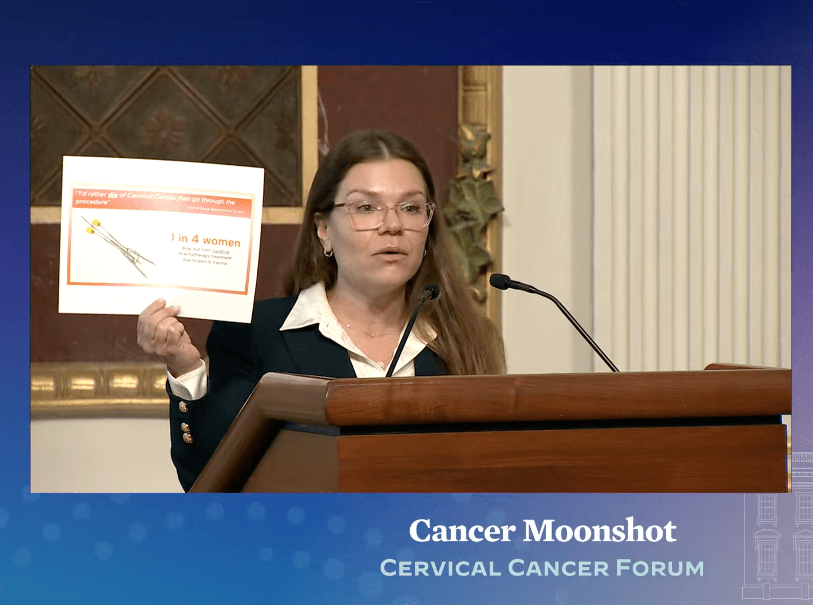 Eve McDavid speaking about cervical cancer at the White House.