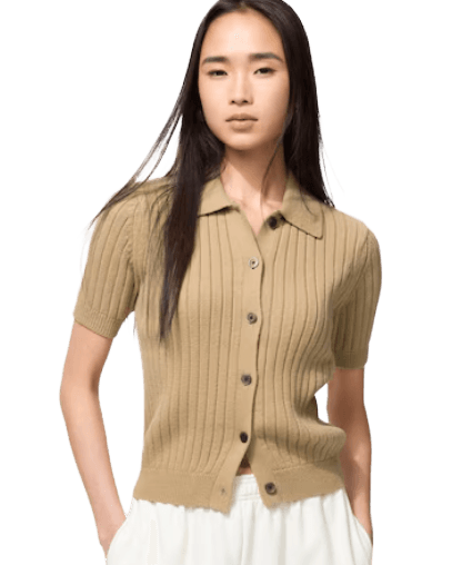 Ribbed Polo Cardigan | Short Sleeve - Media 2