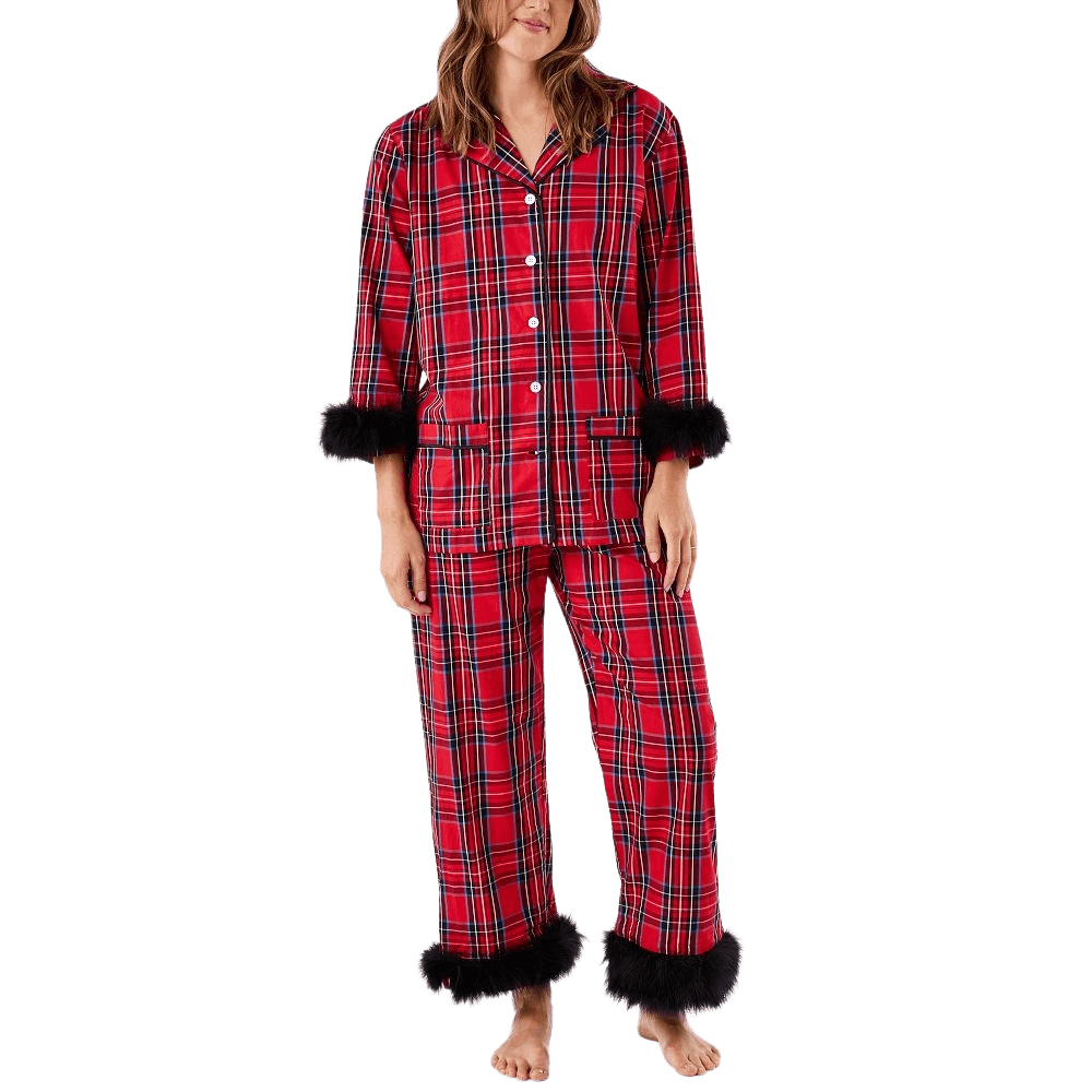 Feather Trim Tartan Pajamas - Media 2