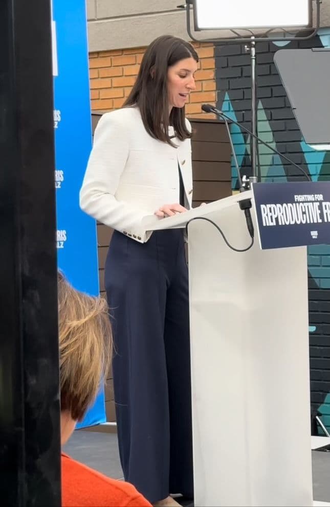 Abby sharing her story at a Reproductive Freedom rally for the Harris Waltz campaign in Minnesota in October 2024.