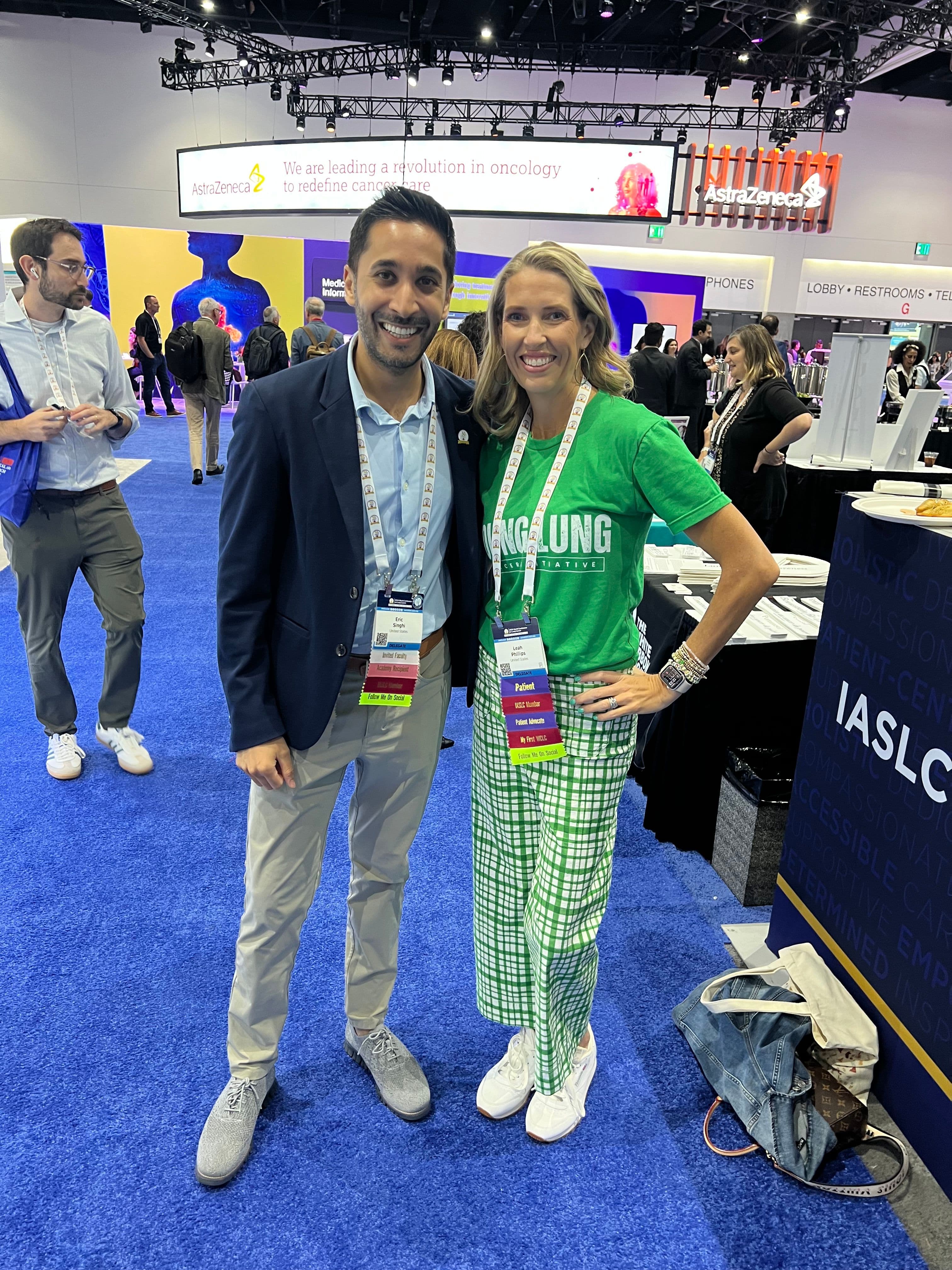 Leah Phillips with Dr. Singhi, her thoracic oncologist, at World Conference on Lung Cancer.