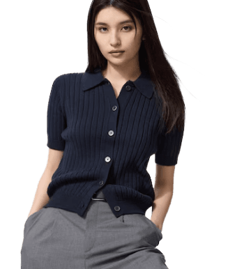 Ribbed Polo Cardigan | Short Sleeve - Media 1